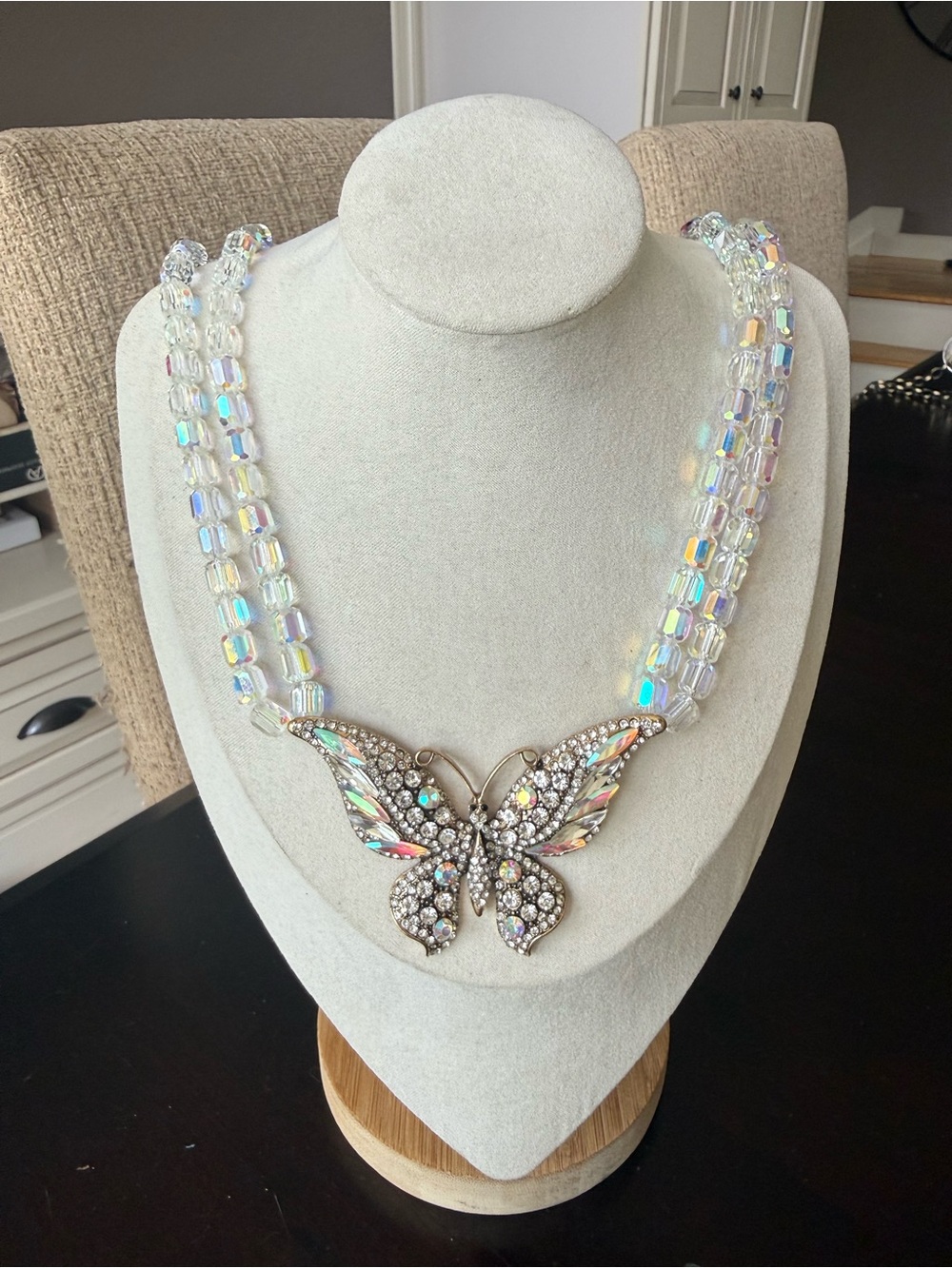 Iridescent Crystal Double Strand Butterfly Statement Necklace by Aurora Borealis